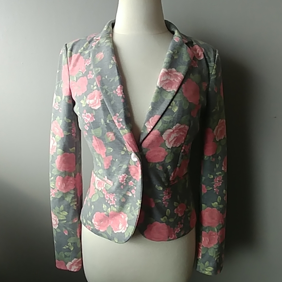 Only Blue Behaviour Blazer Roses - Picture 1 of 8